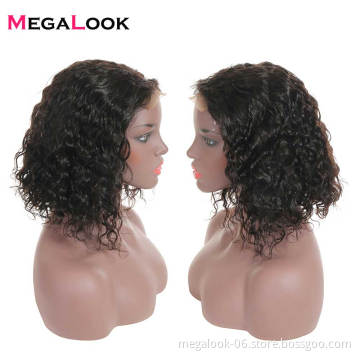 Wholesale 100% Human Hair Wig Short Curly Bob Wigs For Black Women 10 inch Glueless Lace Front Wig With Natural Black Color